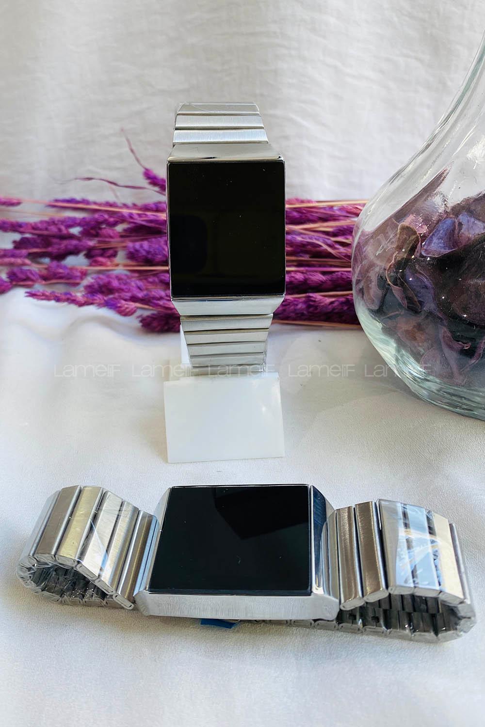 Modalamelif Dokunmatik Led Vintage Gümüş Saat