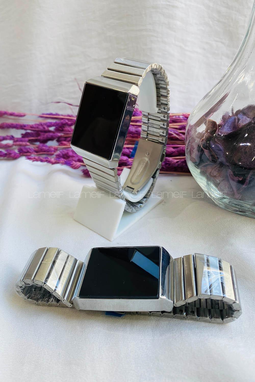 Modalamelif Dokunmatik Led Vintage Gümüş Saat