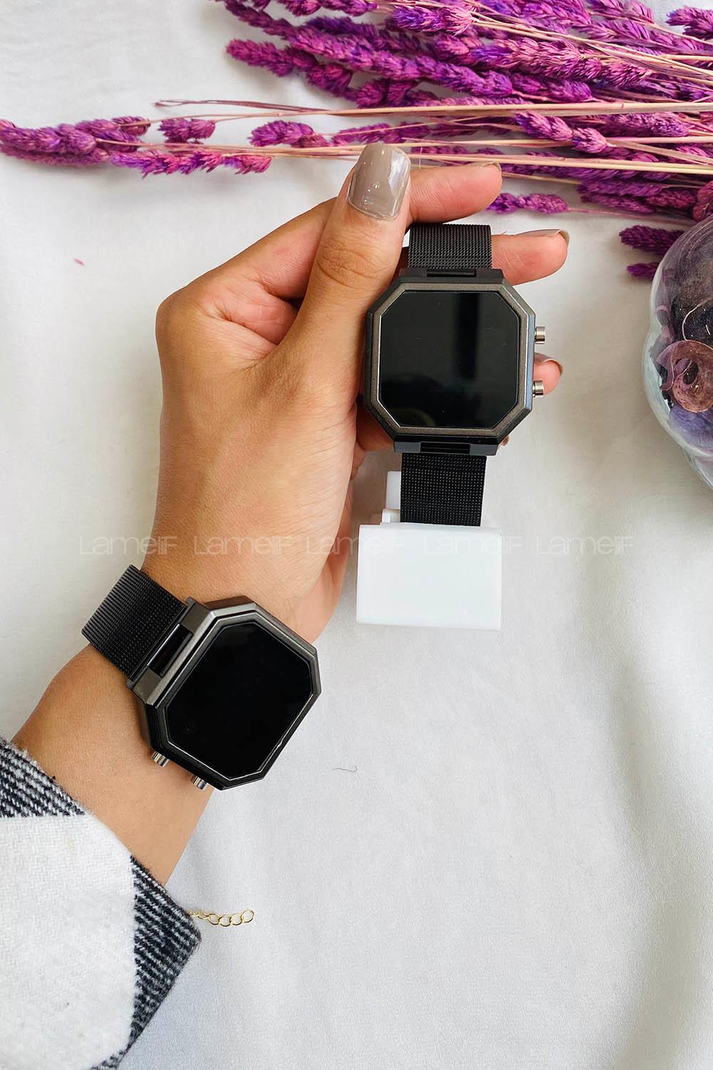 Modalamelif Hasır Kordon Dokunmatik Sekizgen Saat