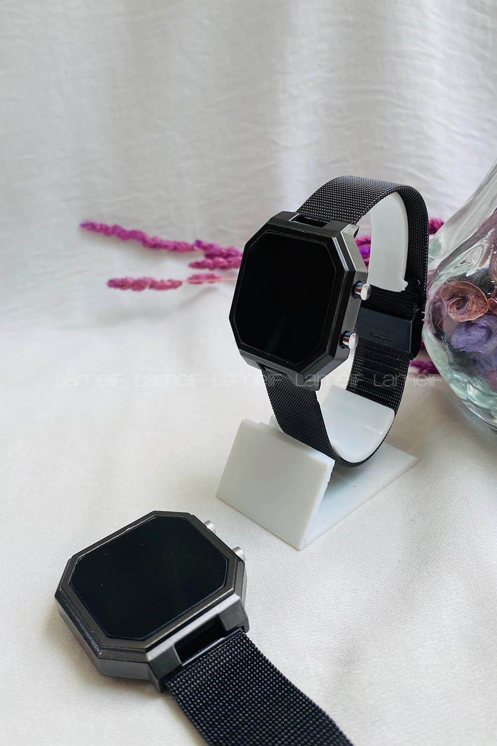 Modalamelif Hasır Kordon Dokunmatik Sekizgen Saat