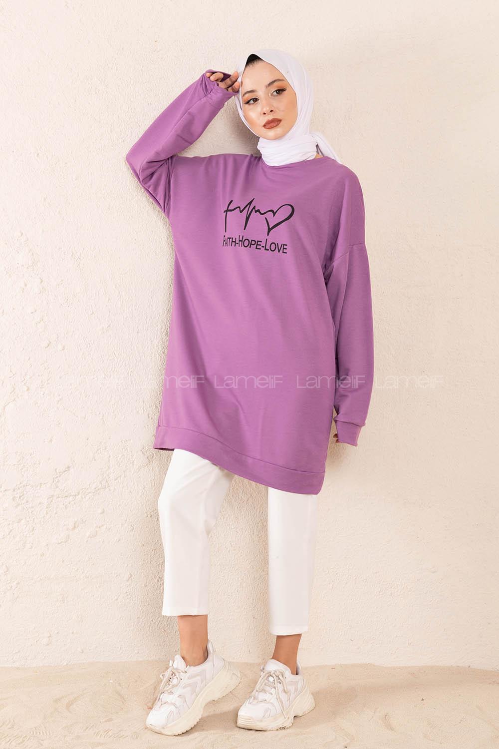 Modalamelif Hope Love Baskılı Sweatshirt Lila