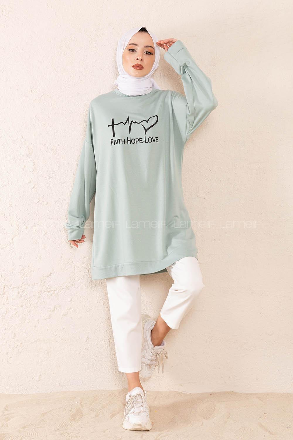Modalamelif Hope Love Baskılı Sweatshirt Su Yeşili