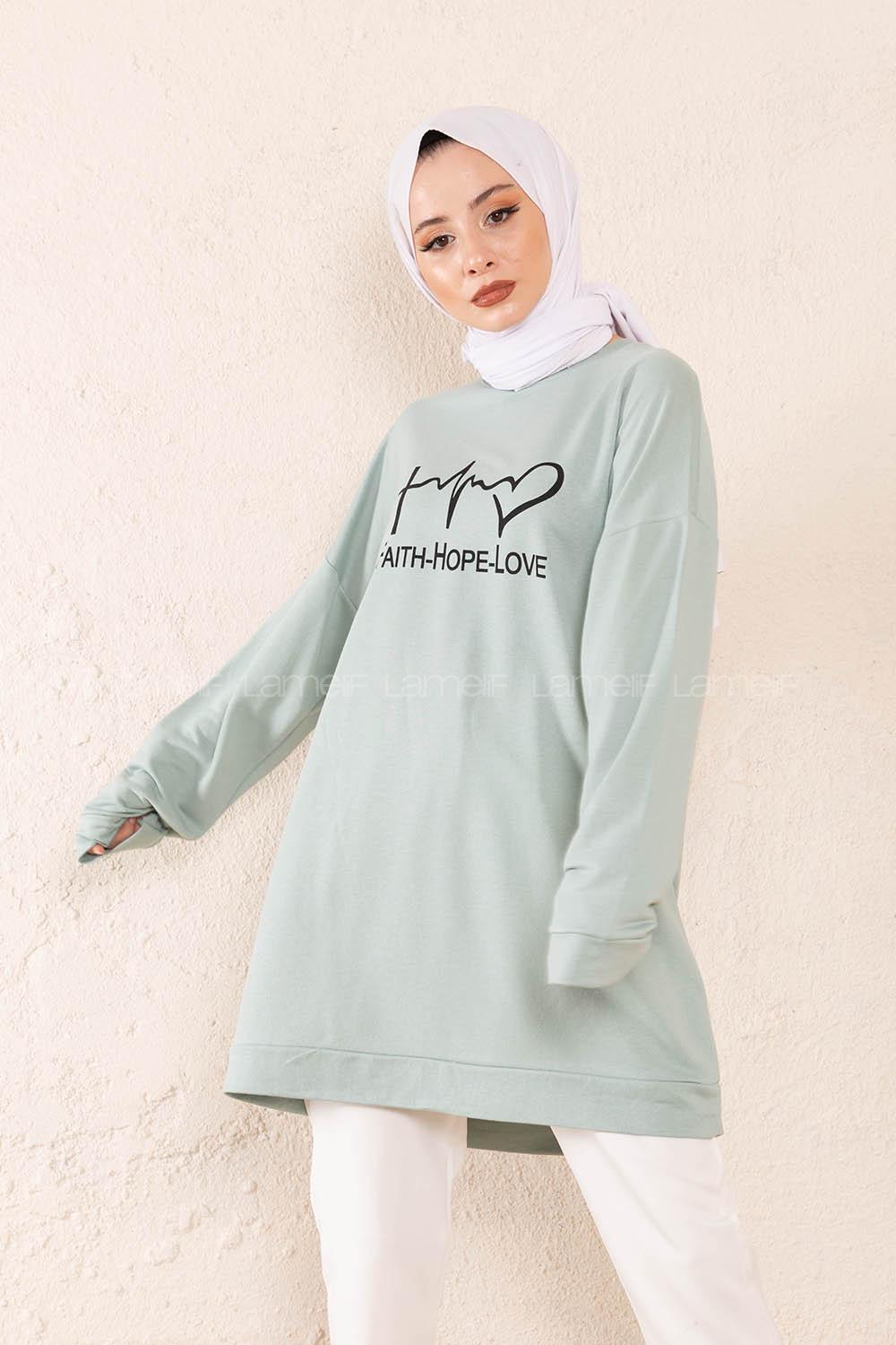 Modalamelif Hope Love Baskılı Sweatshirt Su Yeşili