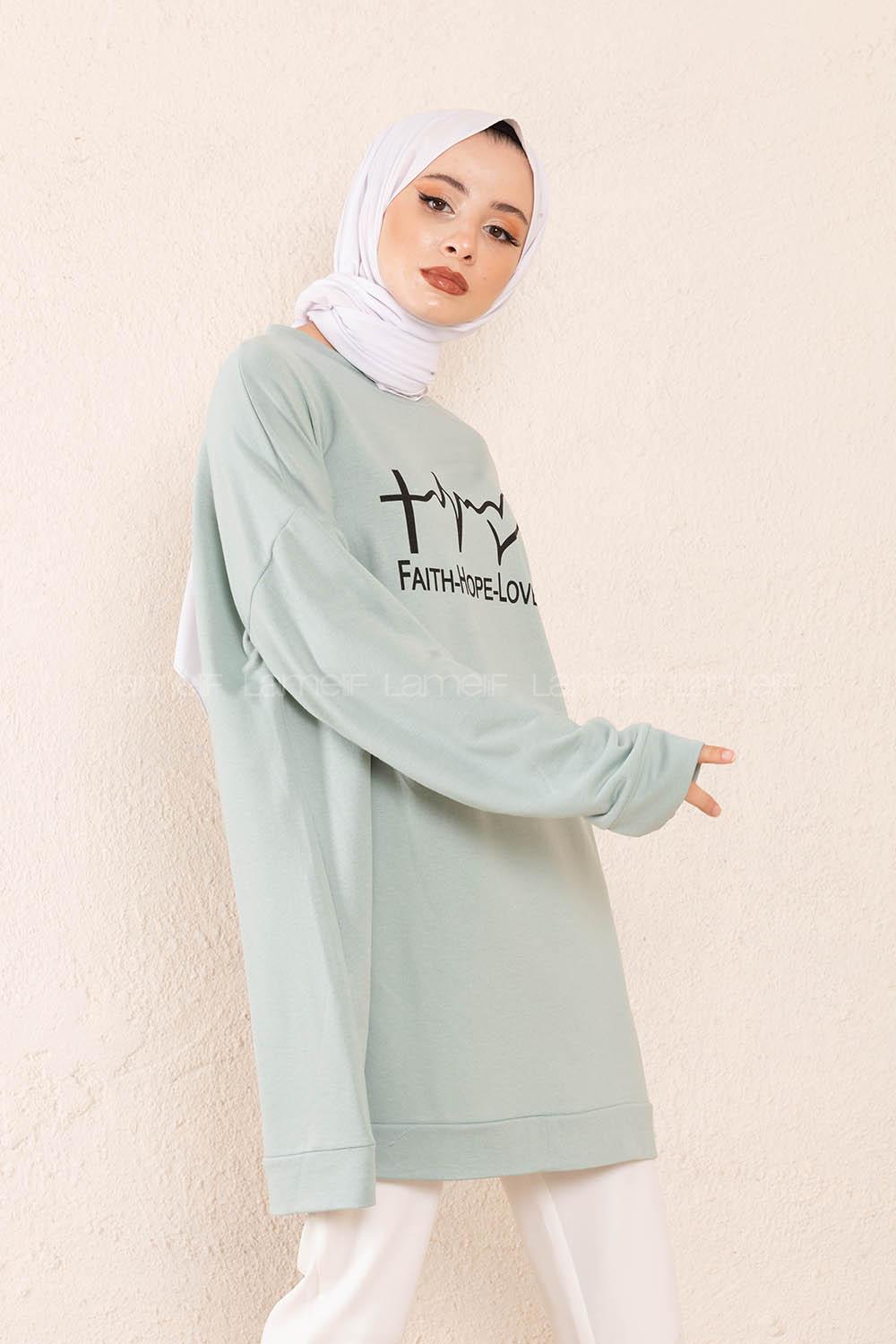Modalamelif Hope Love Baskılı Sweatshirt Su Yeşili