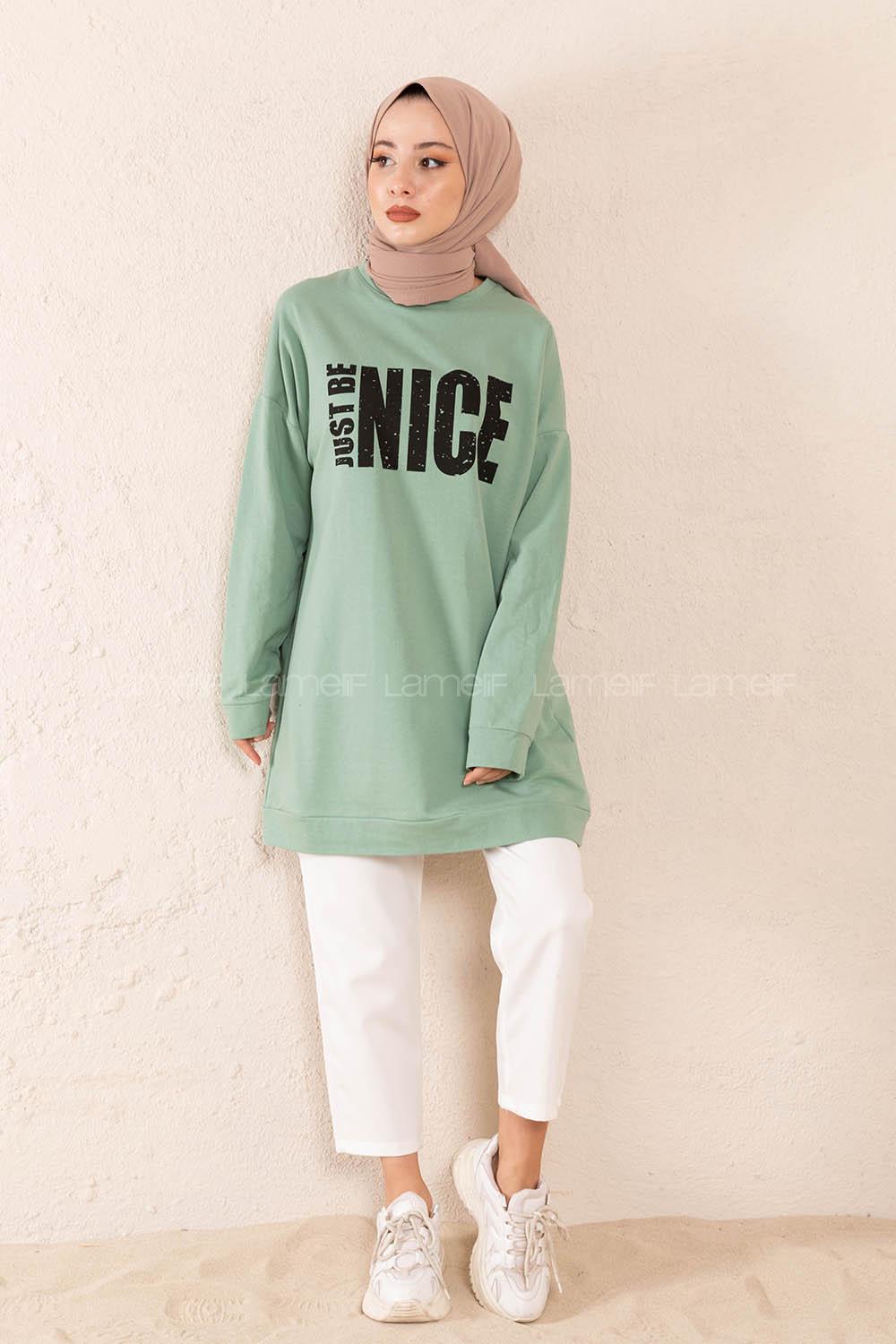 Modalamelif Just Be Nice Sweatshirt Çağla Yeşili