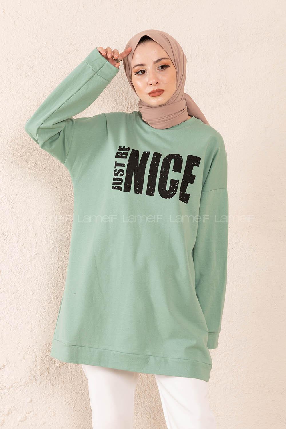 Modalamelif Just Be Nice Sweatshirt Çağla Yeşili