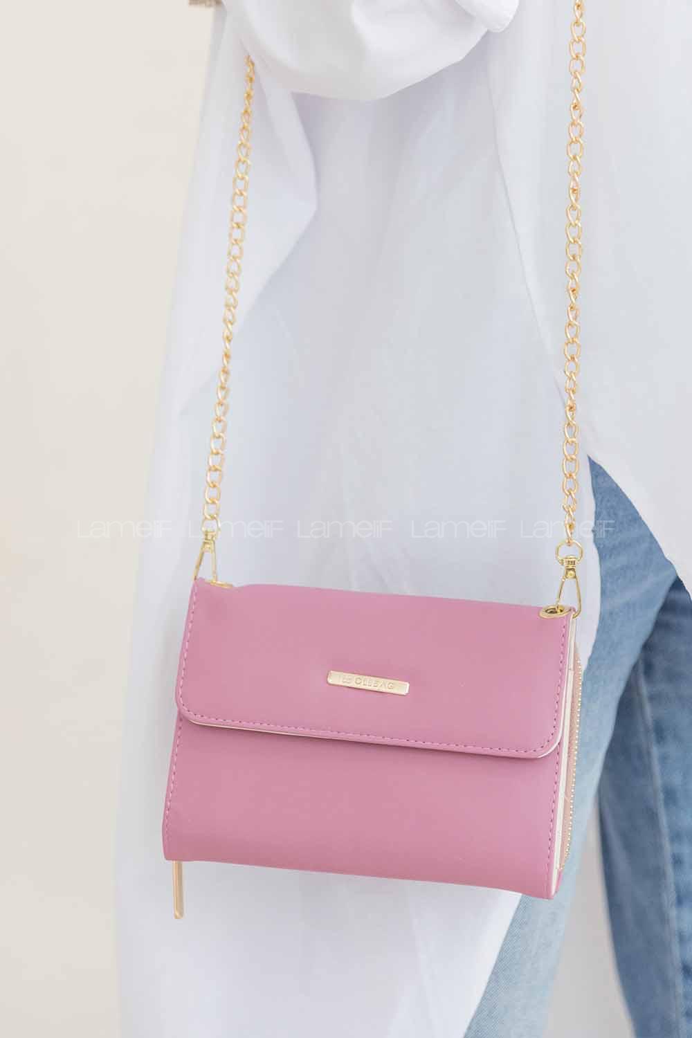 Modalamelif Kapak Kilitli Cüzdan Çanta Açık Mor