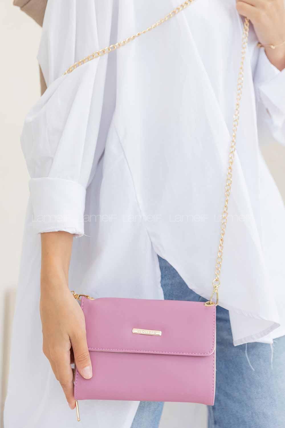 Modalamelif Kapak Kilitli Cüzdan Çanta Açık Mor