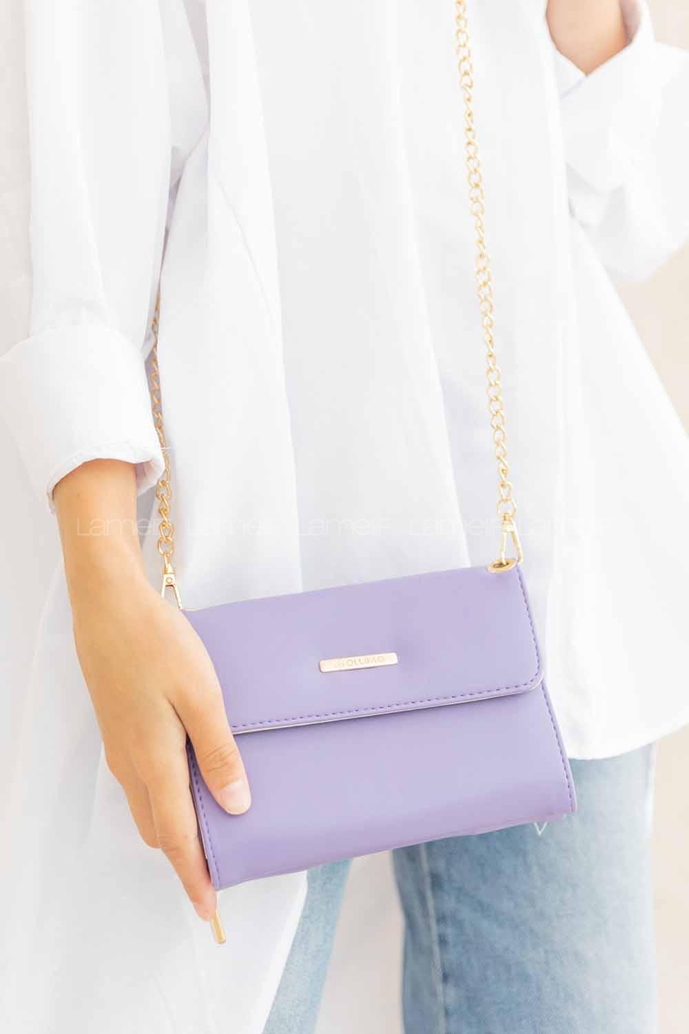 Modalamelif Kapak Kilitli Cüzdan Çanta Lila