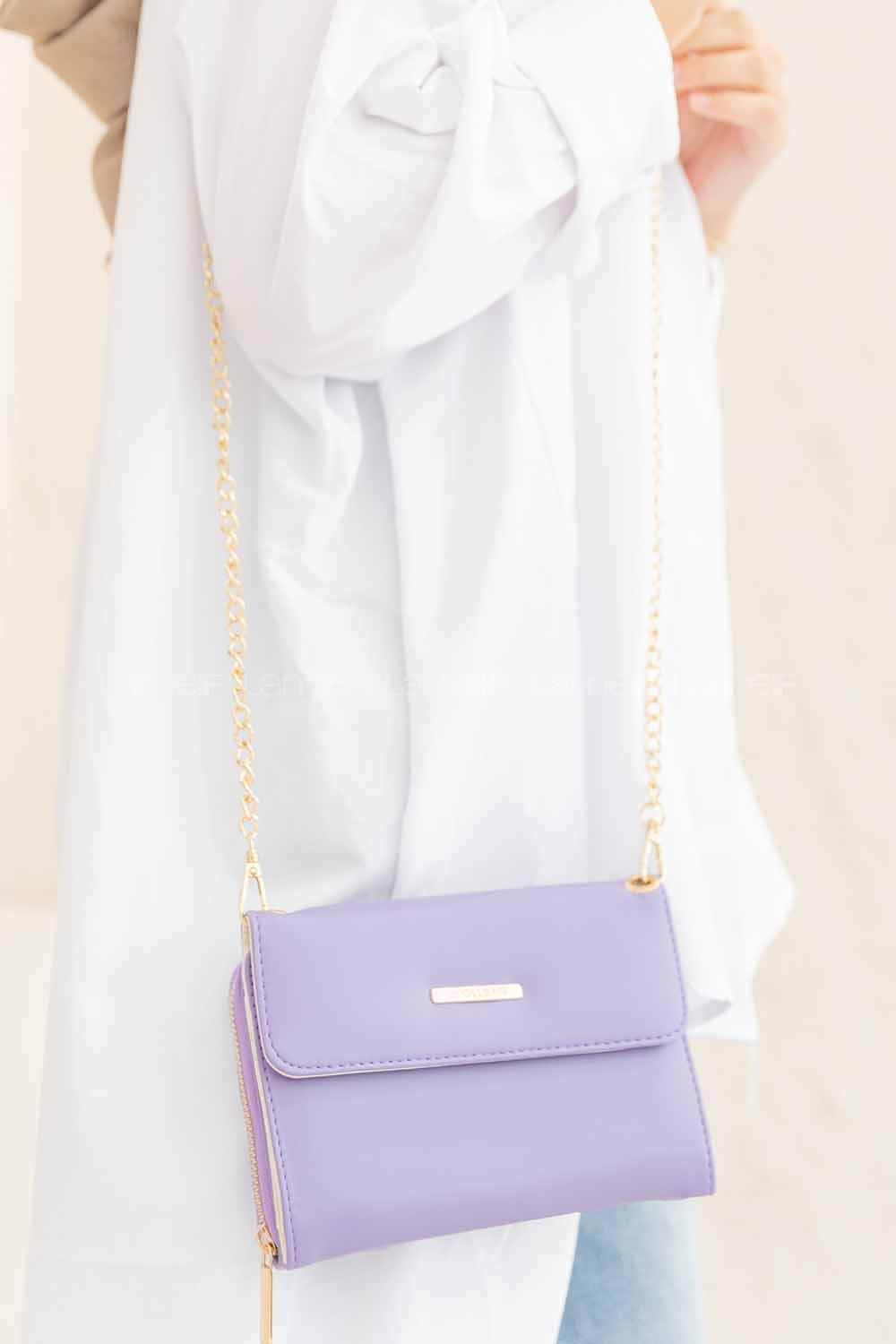 Modalamelif Kapak Kilitli Cüzdan Çanta Lila