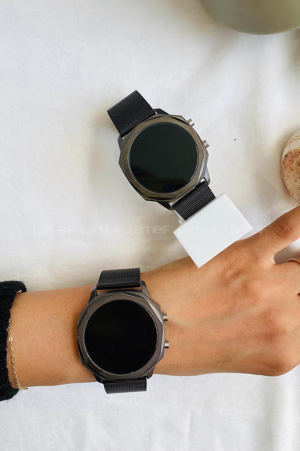 Modalamelif Nood Hasır Kordon Dokunmatik Siyah Saat