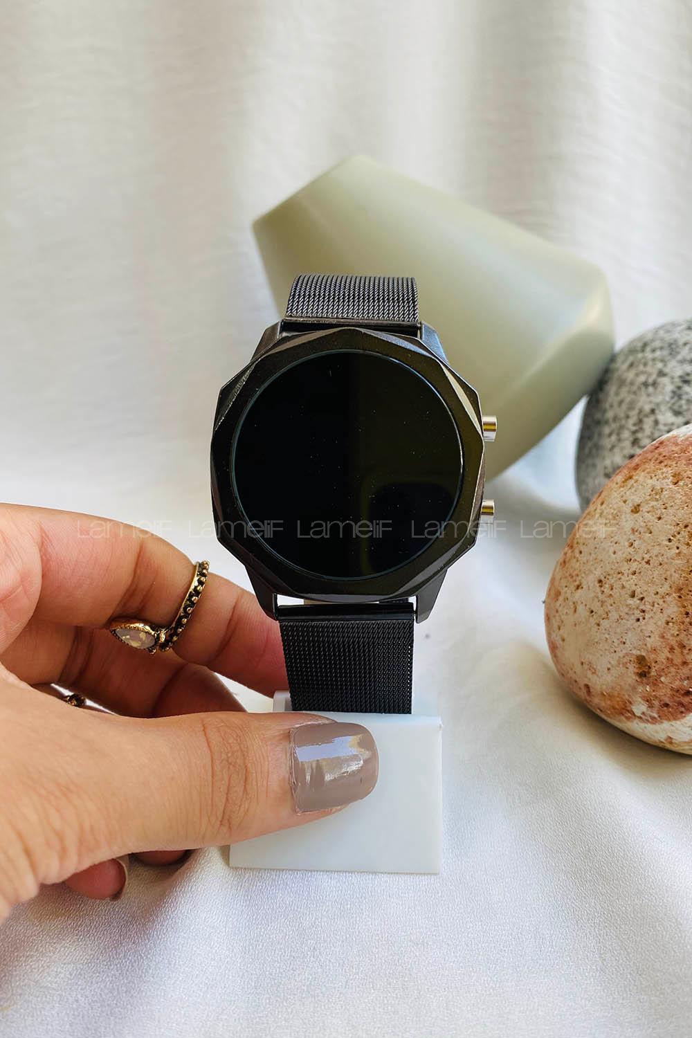 Modalamelif Nood Hasır Kordon Dokunmatik Siyah Saat