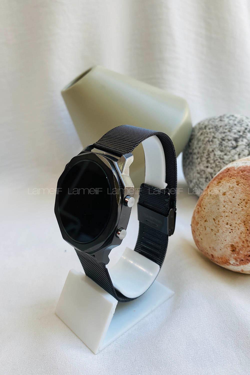 Modalamelif Nood Hasır Kordon Dokunmatik Siyah Saat