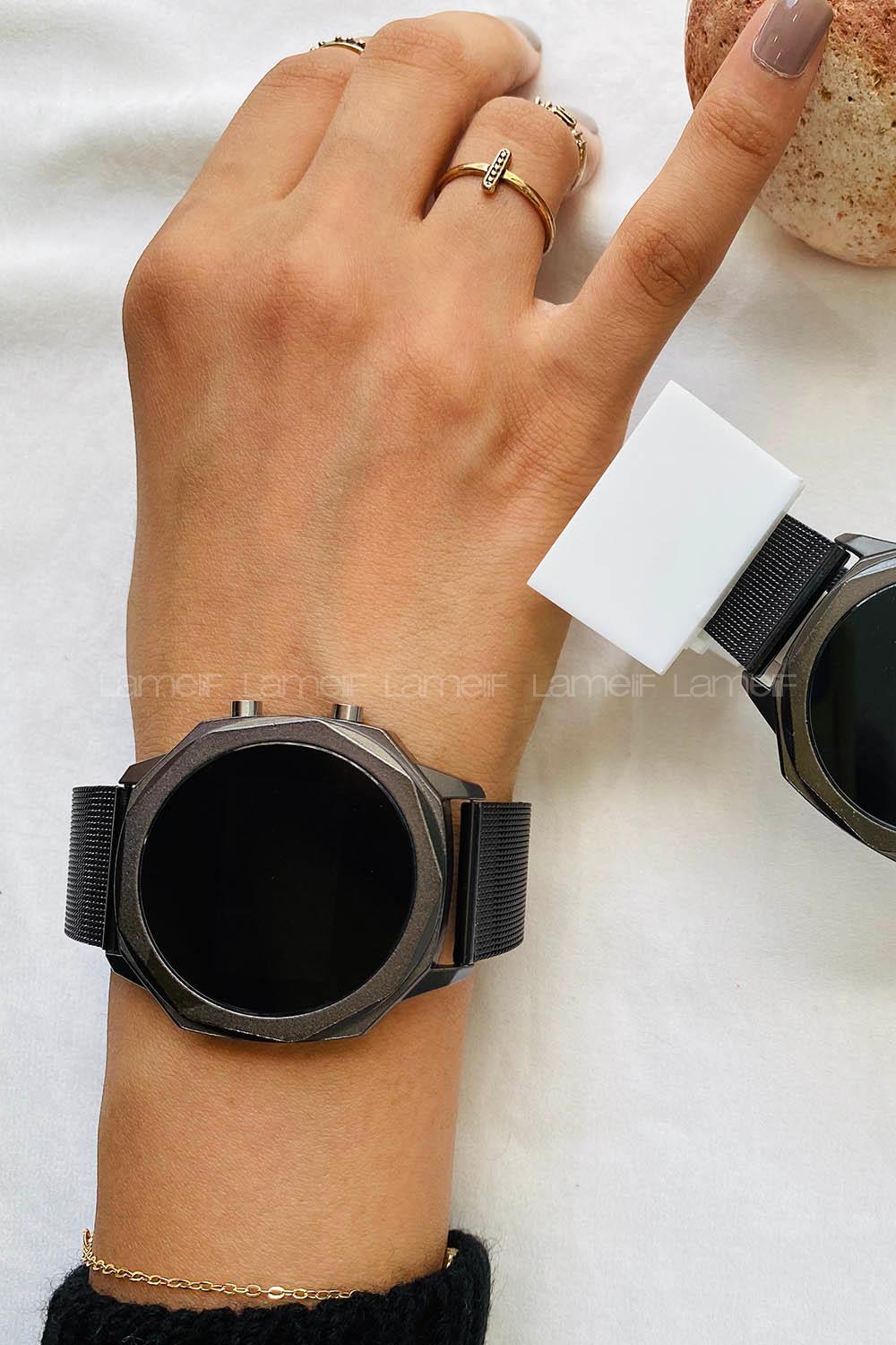 Modalamelif Nood Hasır Kordon Dokunmatik Siyah Saat