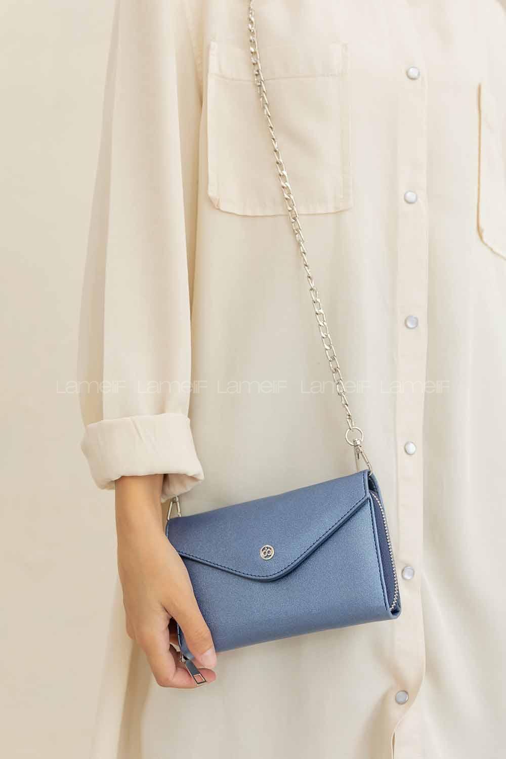 Modalamelif Parlak Renk Cüzdan Çanta İndigo