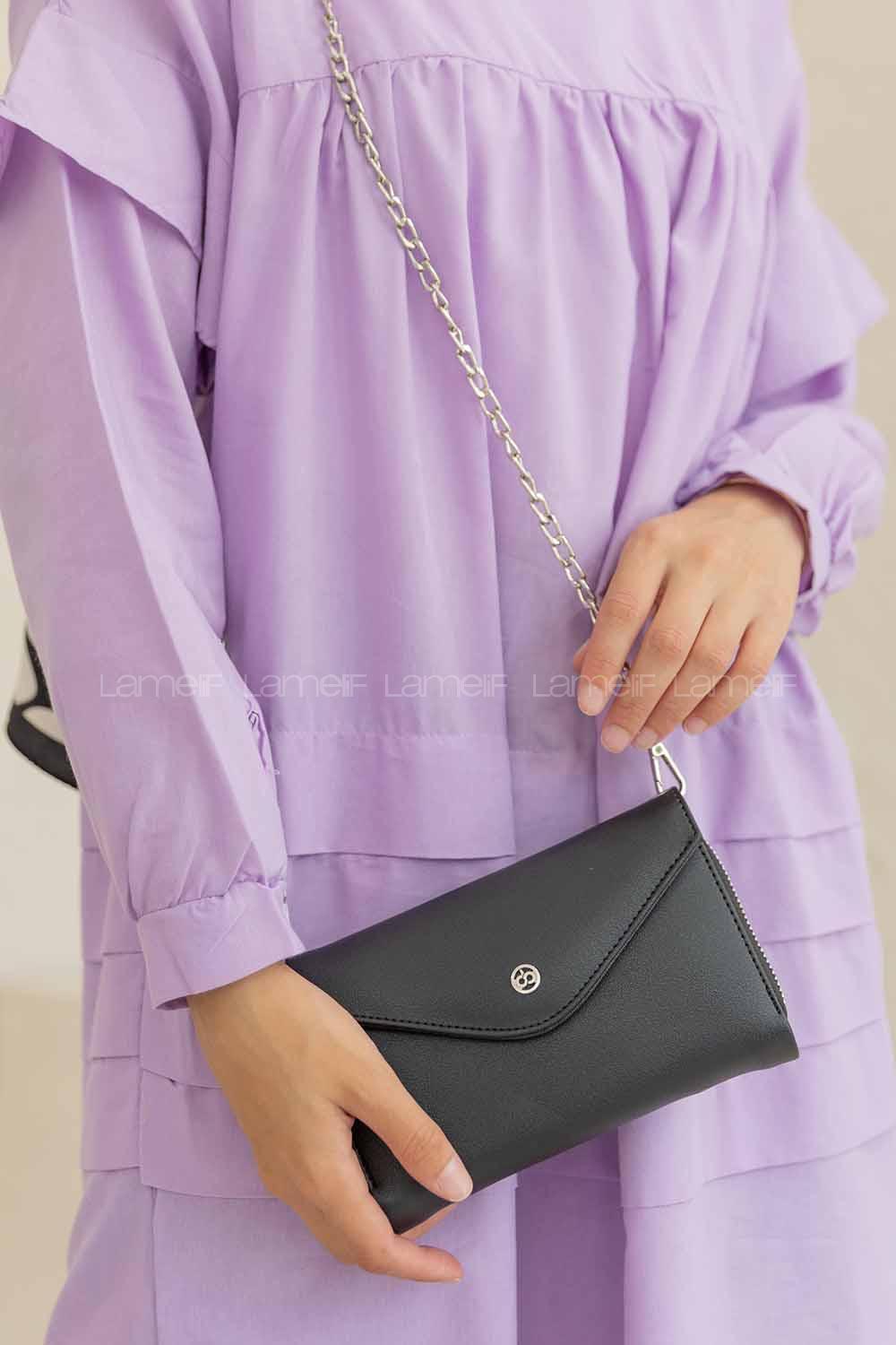 Modalamelif Parlak Renk Cüzdan Çanta Siyah