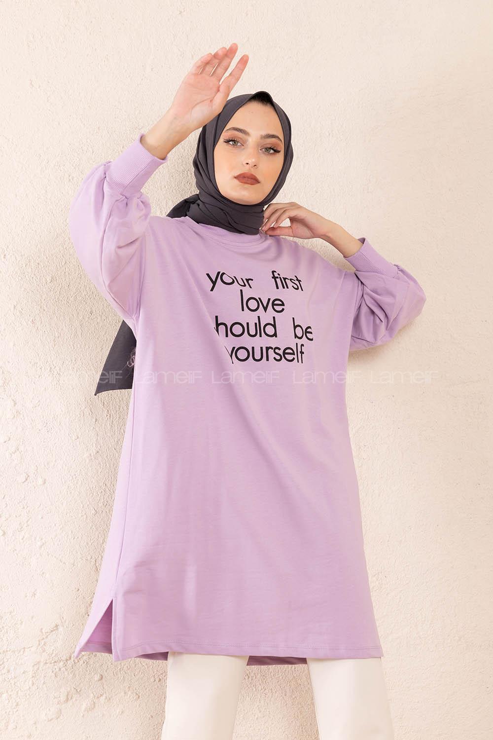 Modalamelif Balon Kol Love Tunik Lila