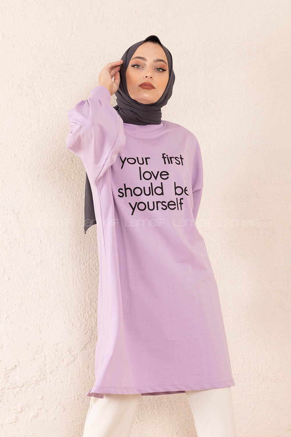Modalamelif Balon Kol Love Tunik Lila
