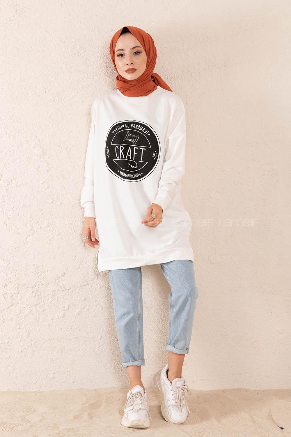 Modalamelif Craft Yazı Baskılı Sweatshirt Beyaz