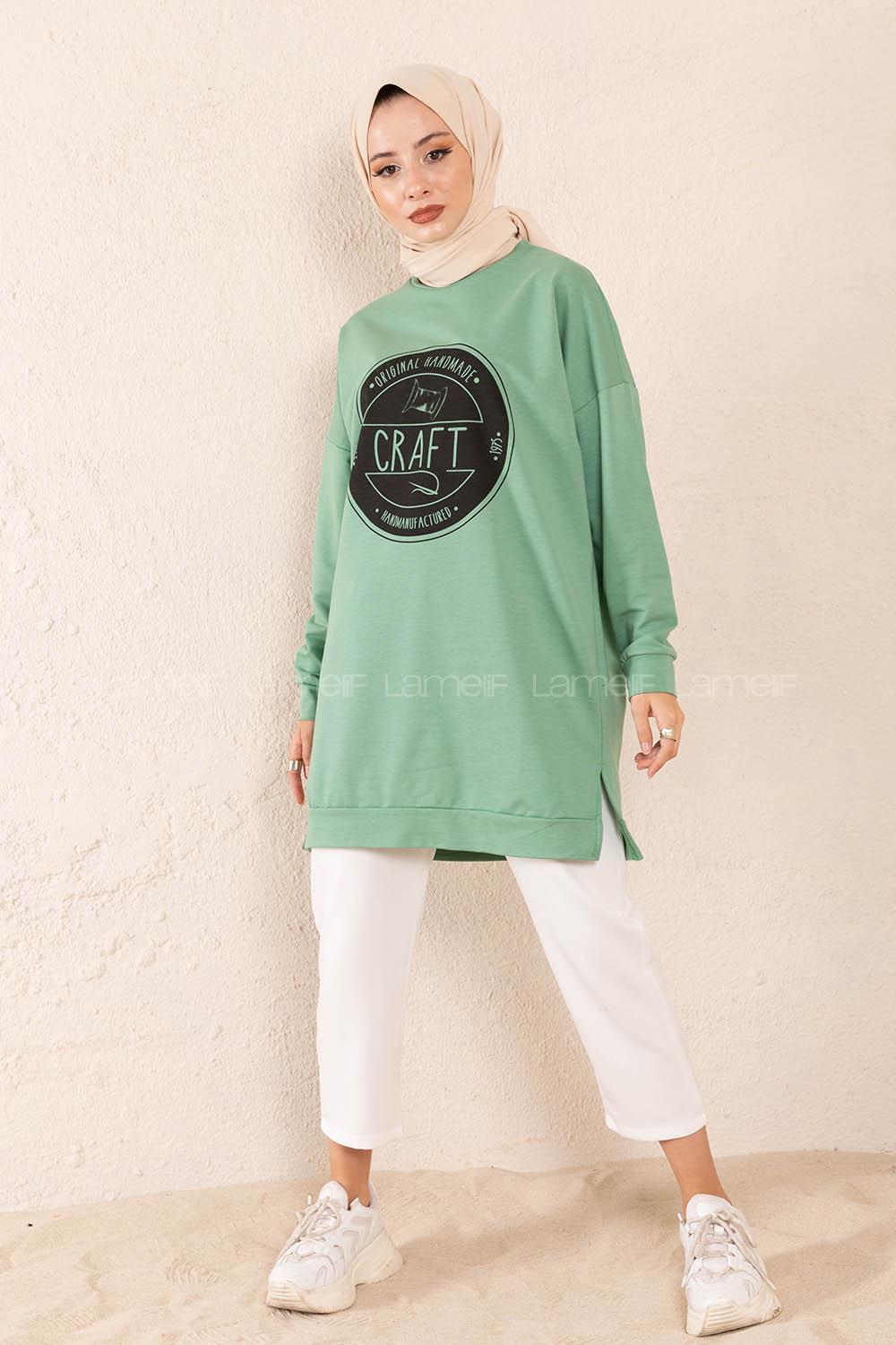 Modalamelif Craft Yazı Baskılı Sweatshirt Çağla