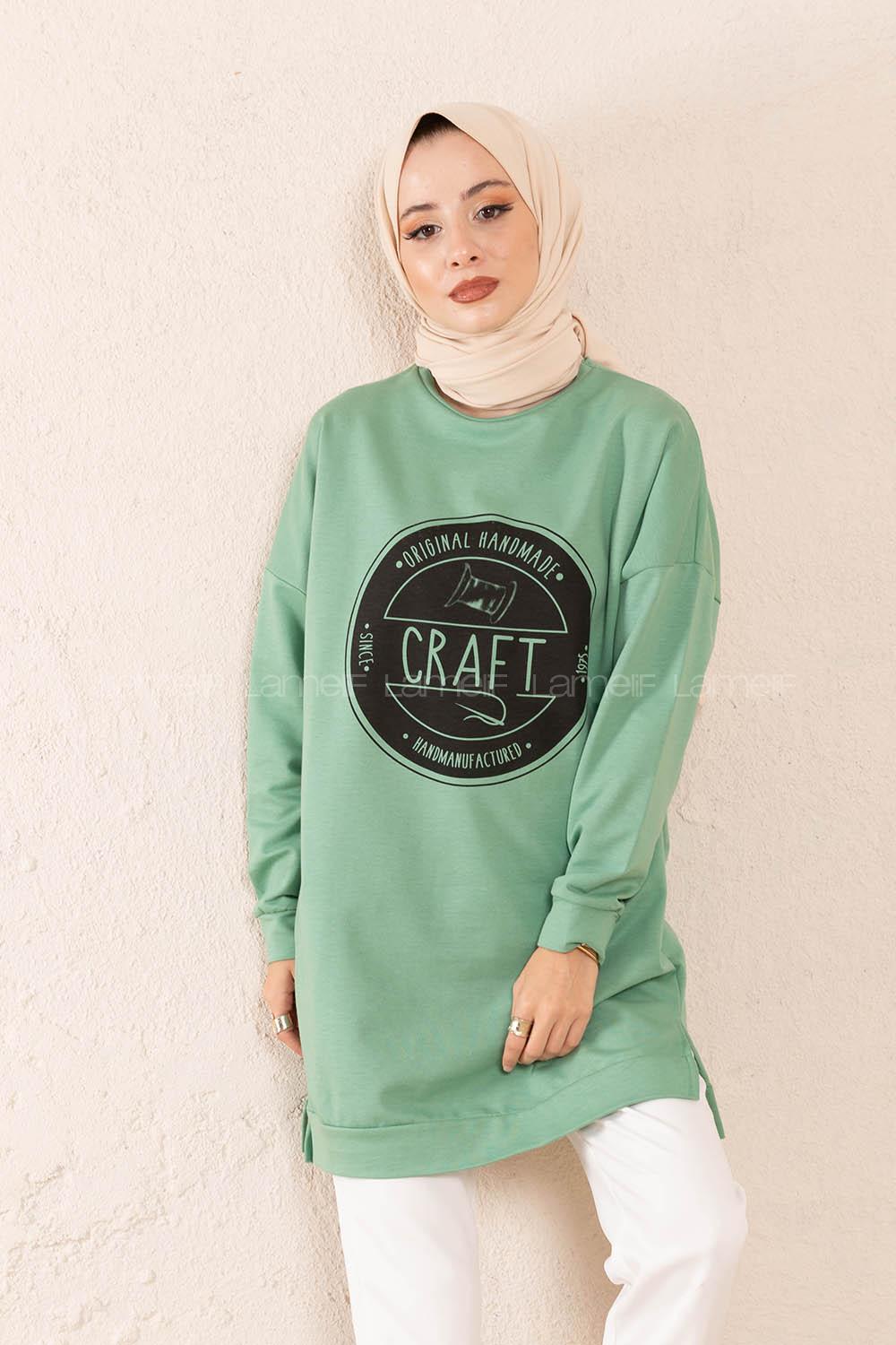 Modalamelif Craft Yazı Baskılı Sweatshirt Çağla