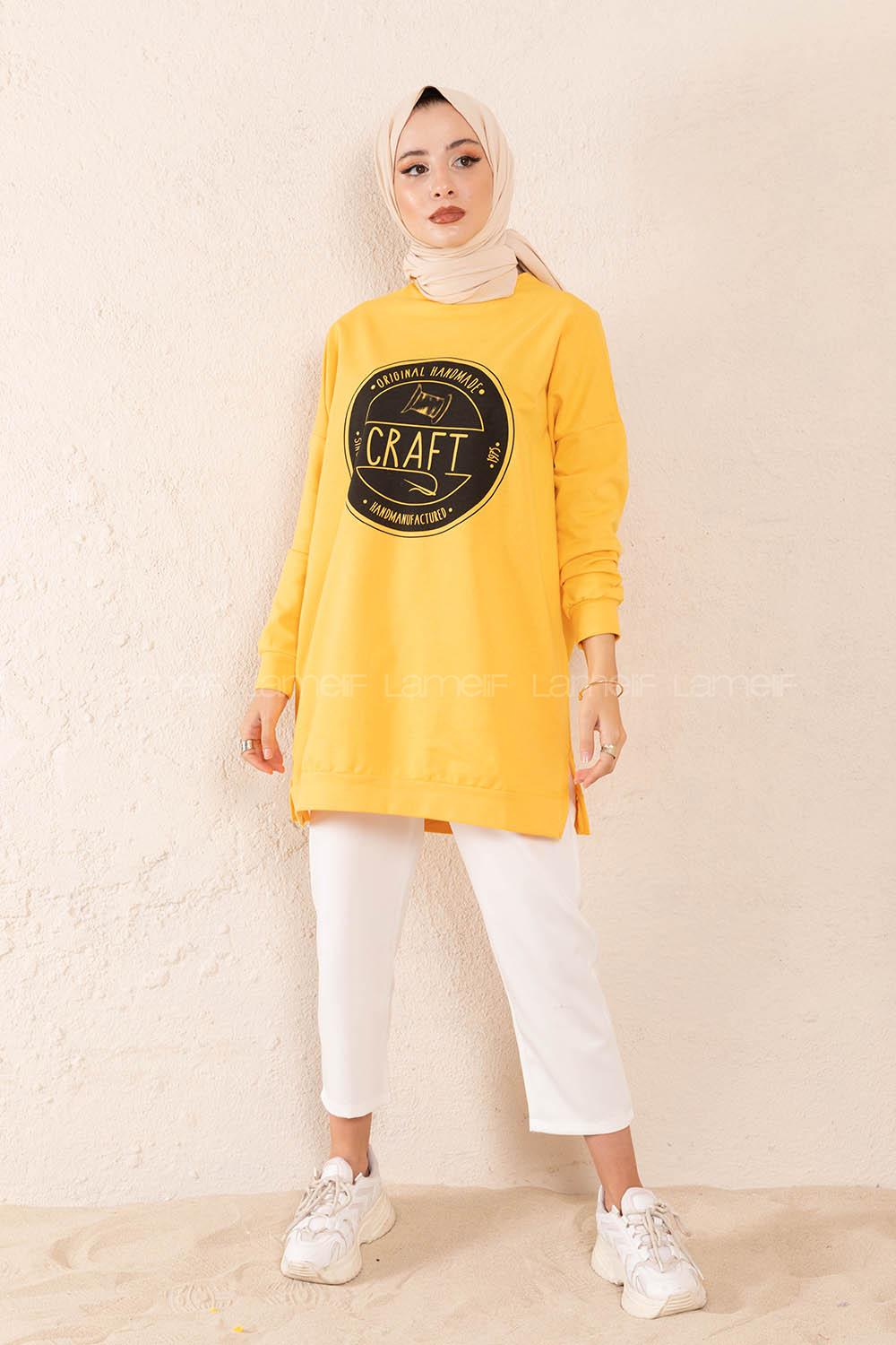 Modalamelif Craft Yazı Baskılı Sweatshirt Hardal Sarısı