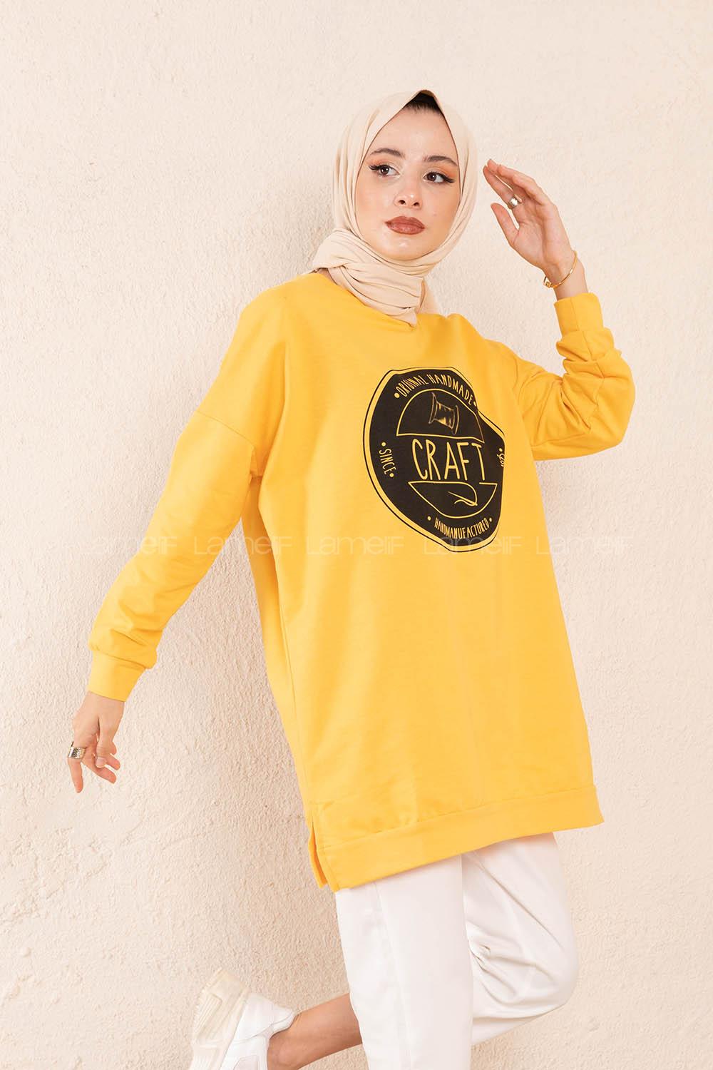 Modalamelif Craft Yazı Baskılı Sweatshirt Hardal Sarısı