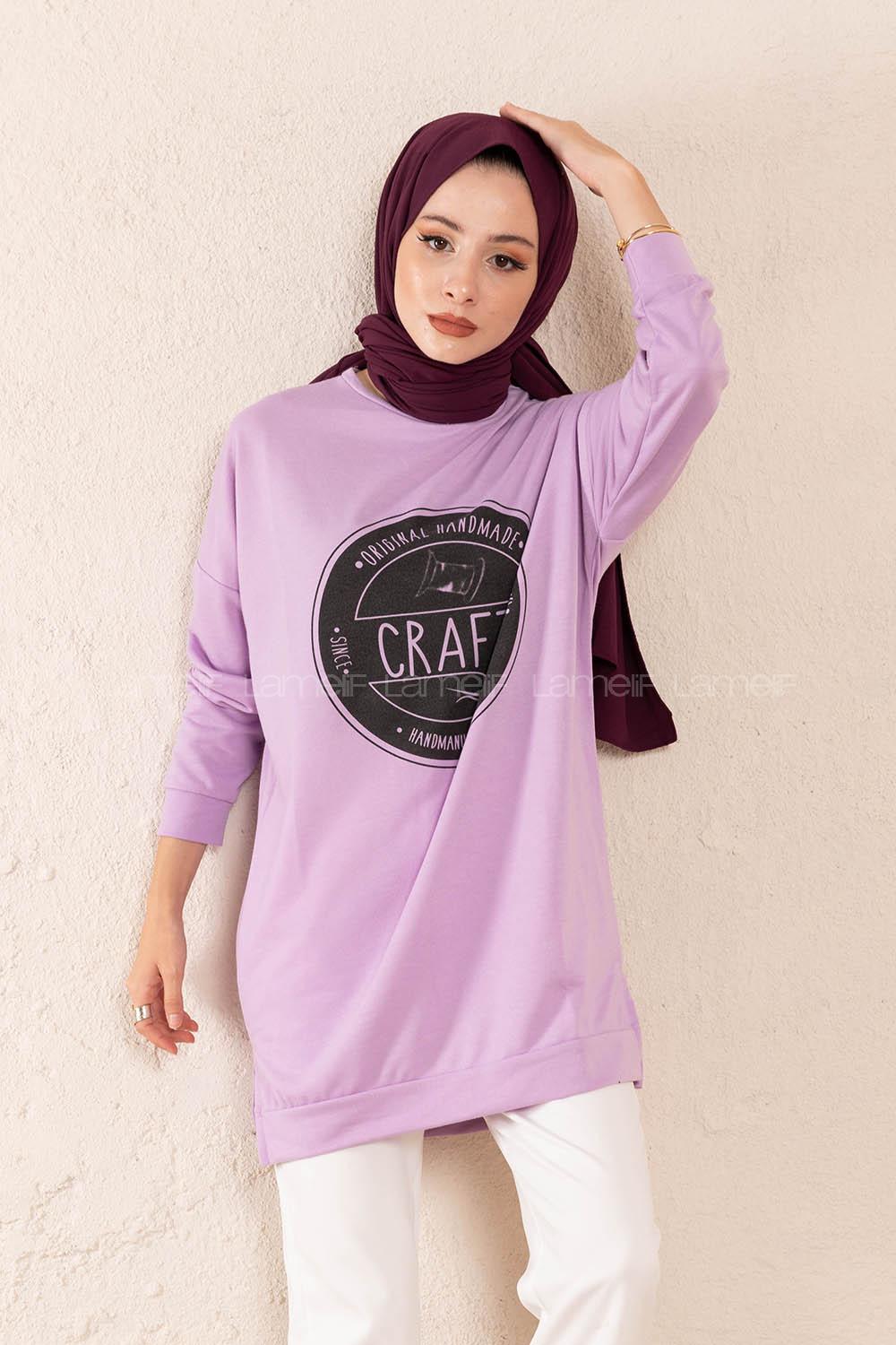 Modalamelif Craft Yazı Baskılı Sweatshirt Lila