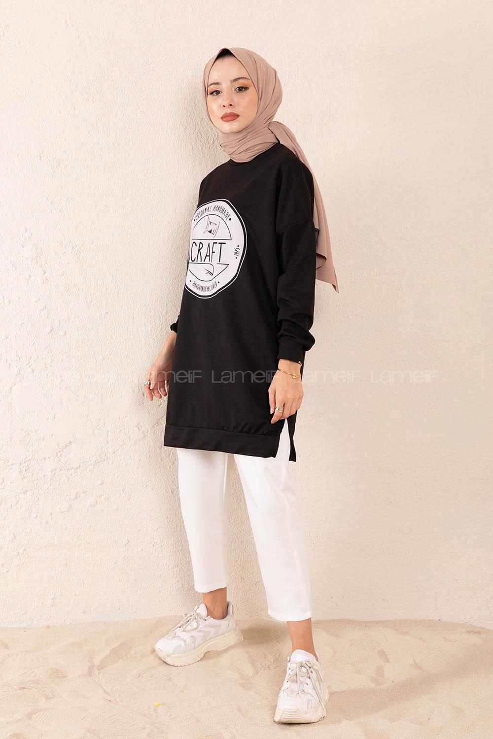 Modalamelif Craft Yazı Baskılı Sweatshirt Siyah