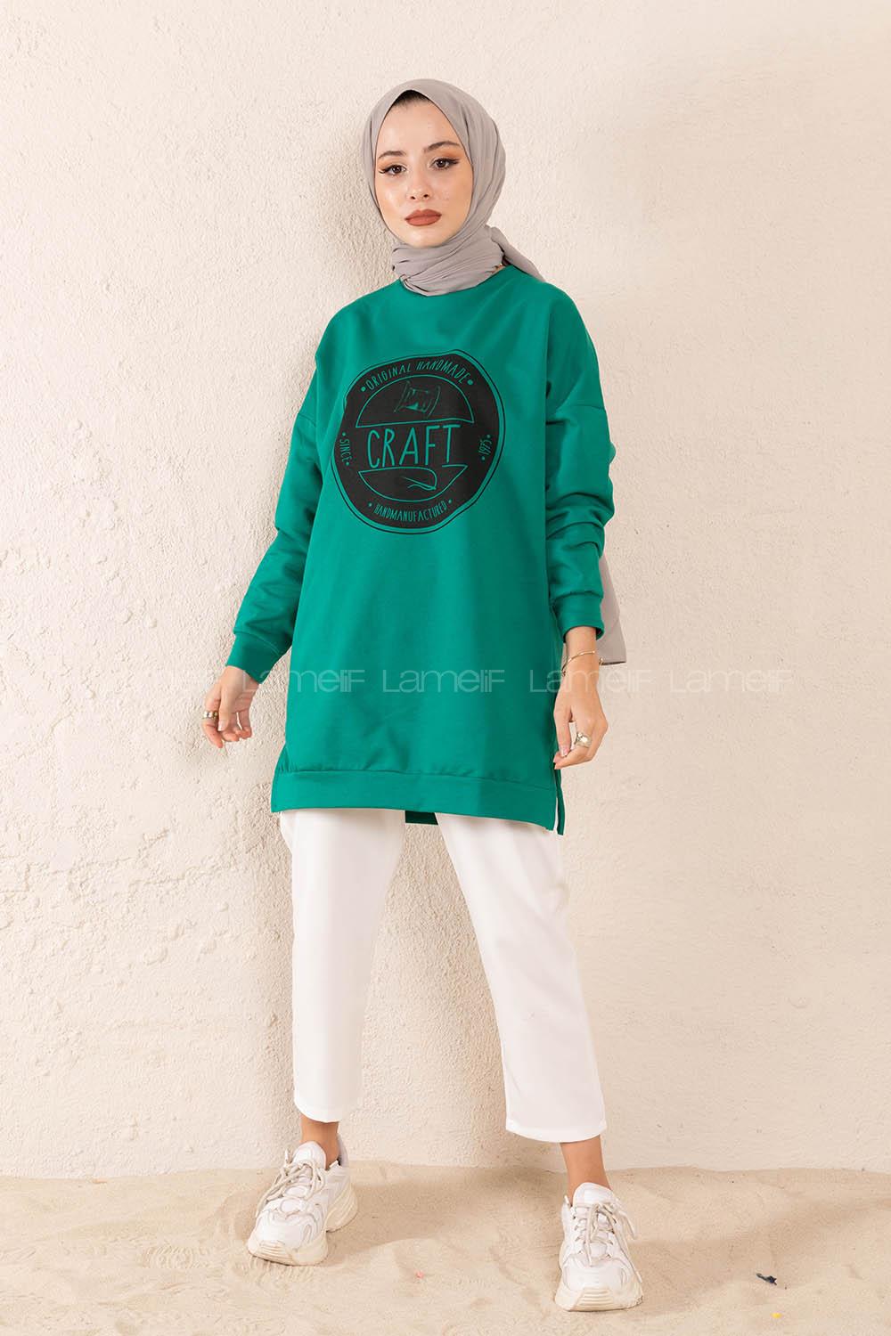 Modalamelif Craft Yazı Baskılı Sweatshirt Yeşil