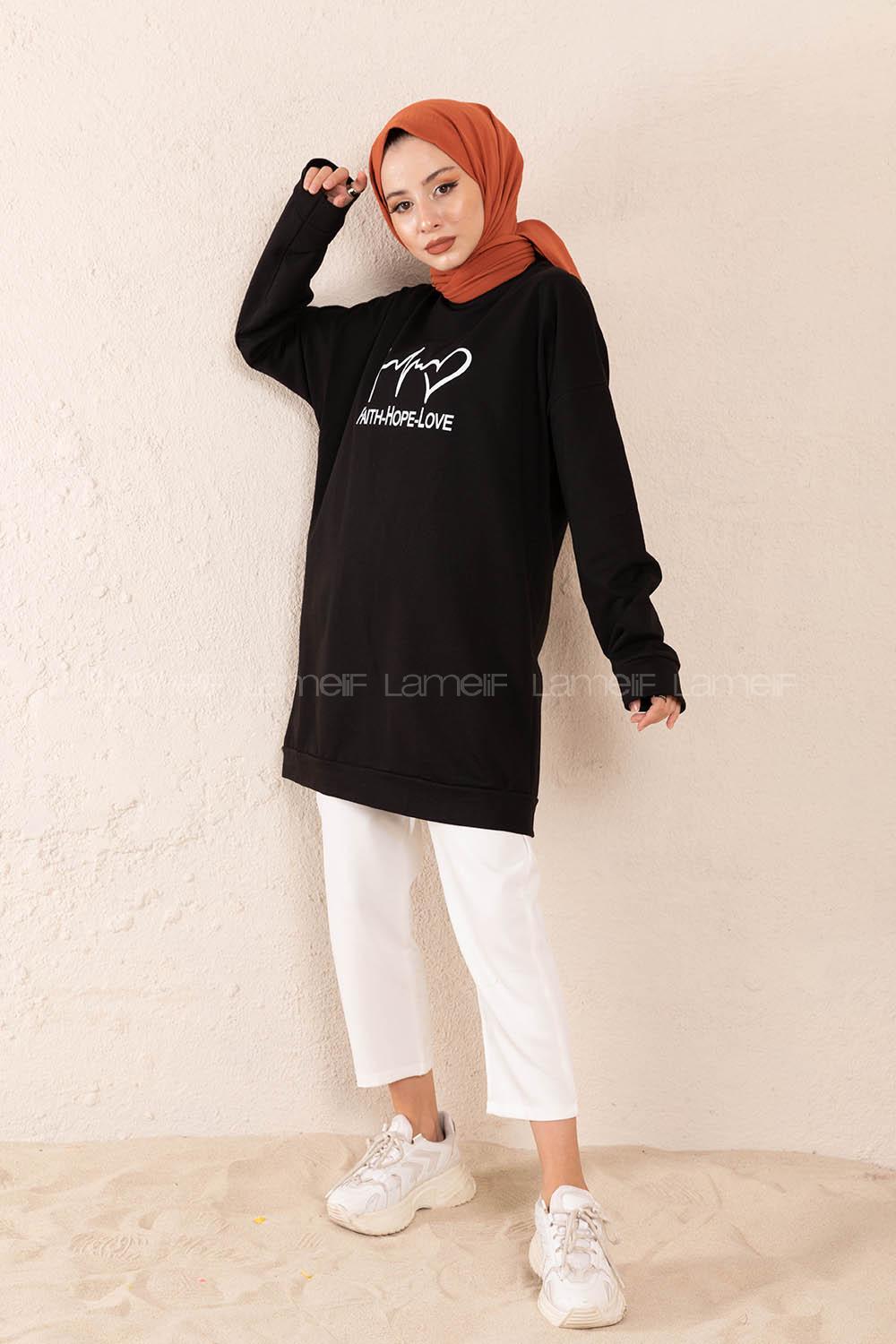 Modalamelif Hope Love Baskılı Sweatshirt Siyah