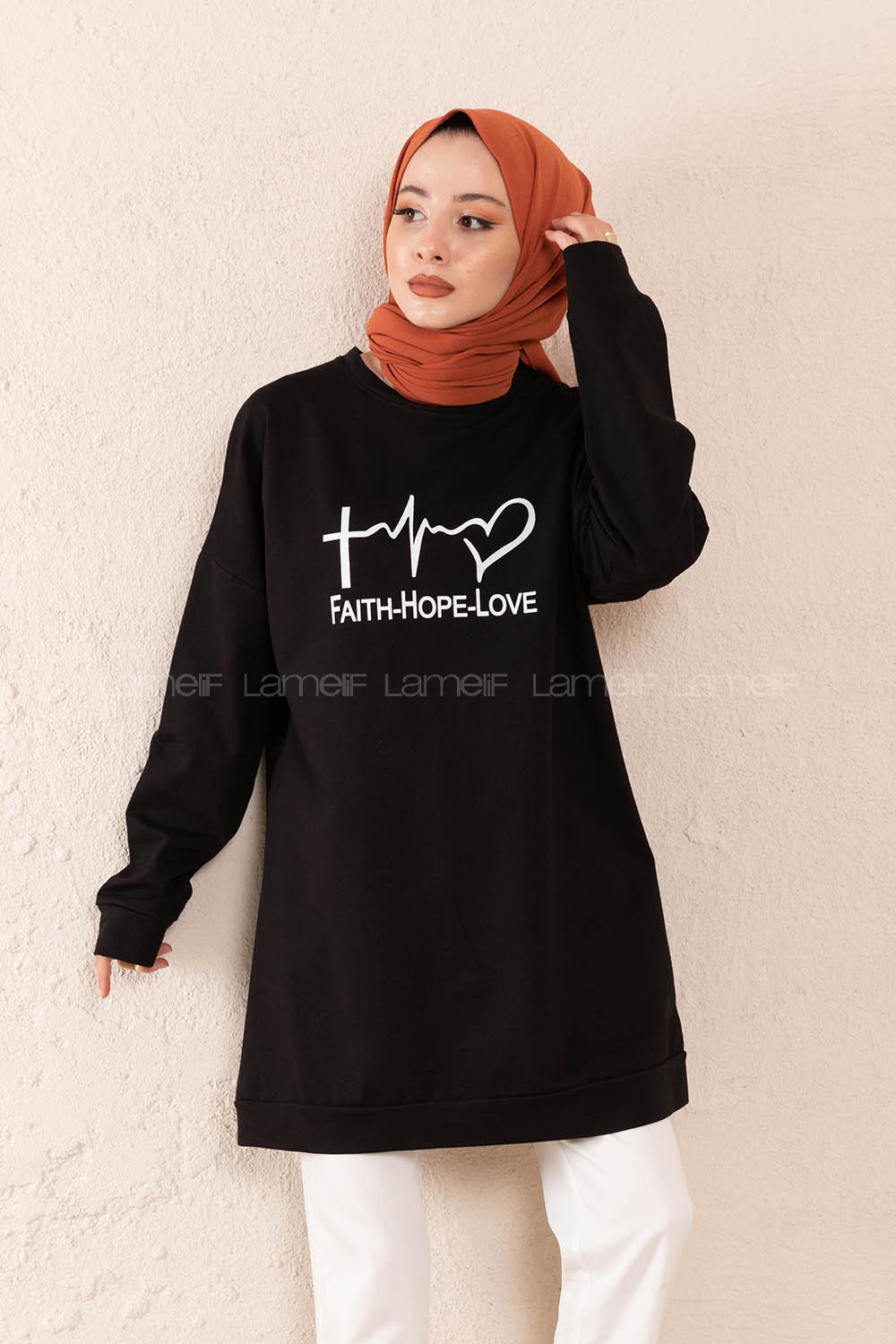 Modalamelif Hope Love Baskılı Sweatshirt Siyah