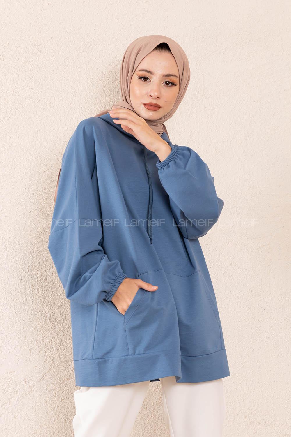 Modalamelif  Kanguru Cepli Kapşonlu Sweatshirt İndigo