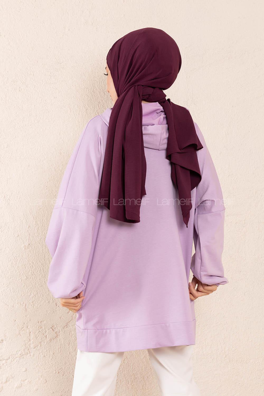 Modalamelif  Kanguru Cepli Kapşonlu Sweatshirt Lila