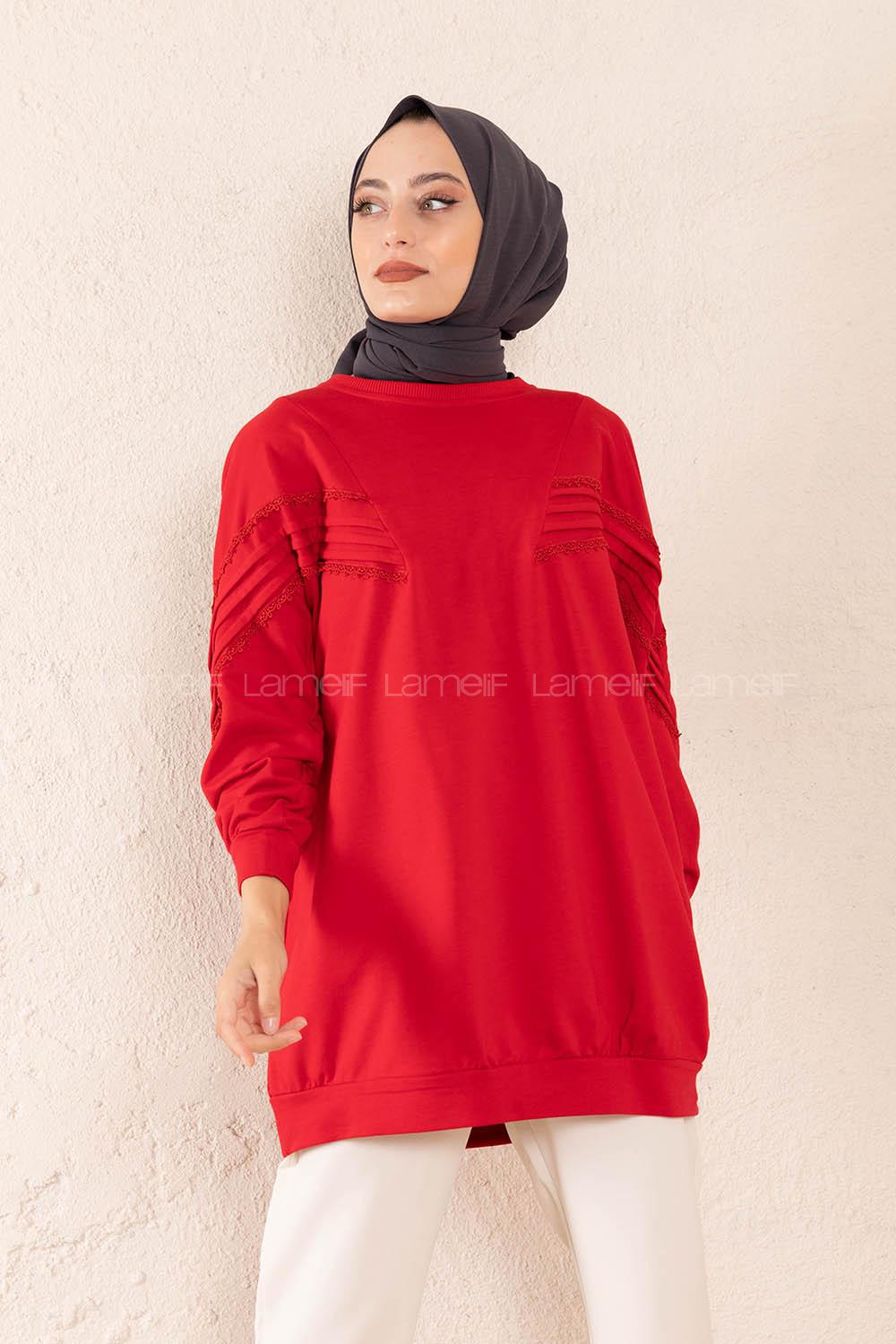 Modalamelif Kol Dantel Detaylı Sweatshirt Kırmızı