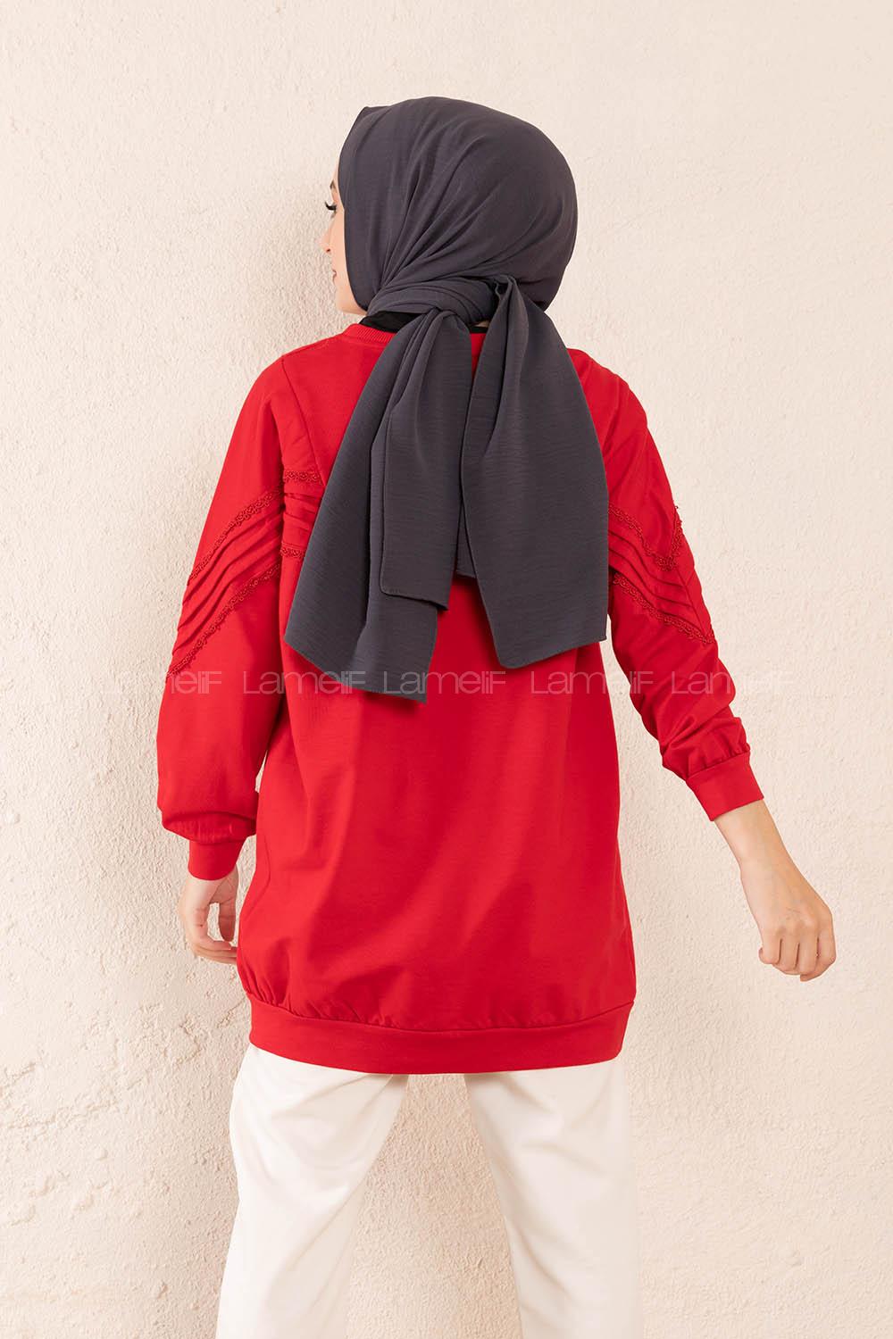 Modalamelif Kol Dantel Detaylı Sweatshirt Kırmızı