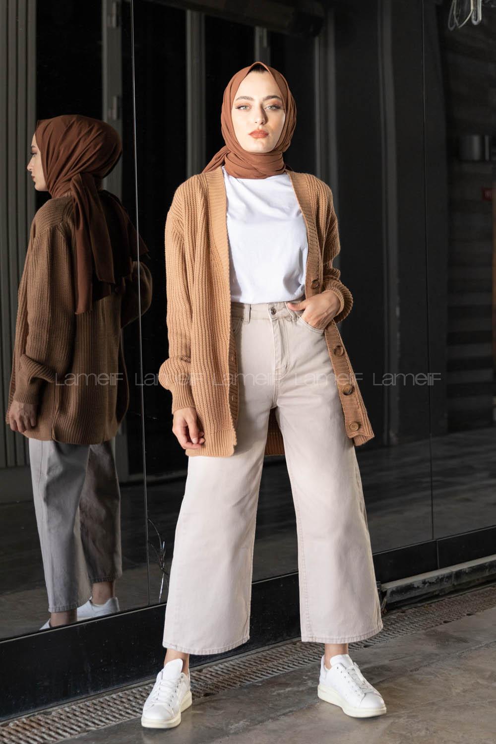 Modalamelif Önü Düğmeli Hırka Karamel