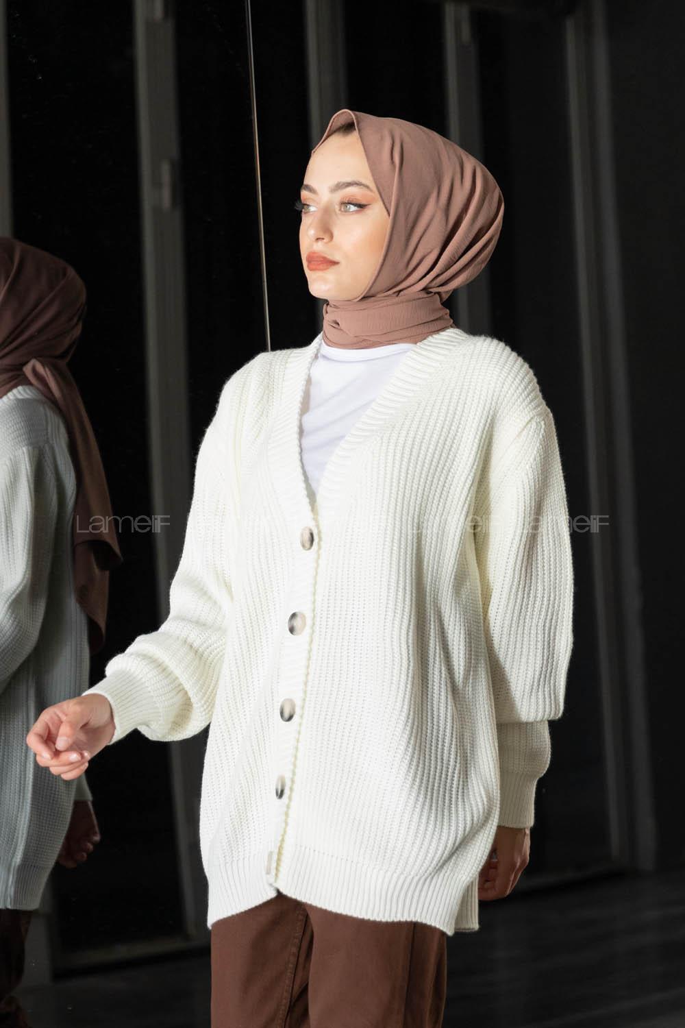 Modalamelif Önü Düğmeli Hırka Kemik