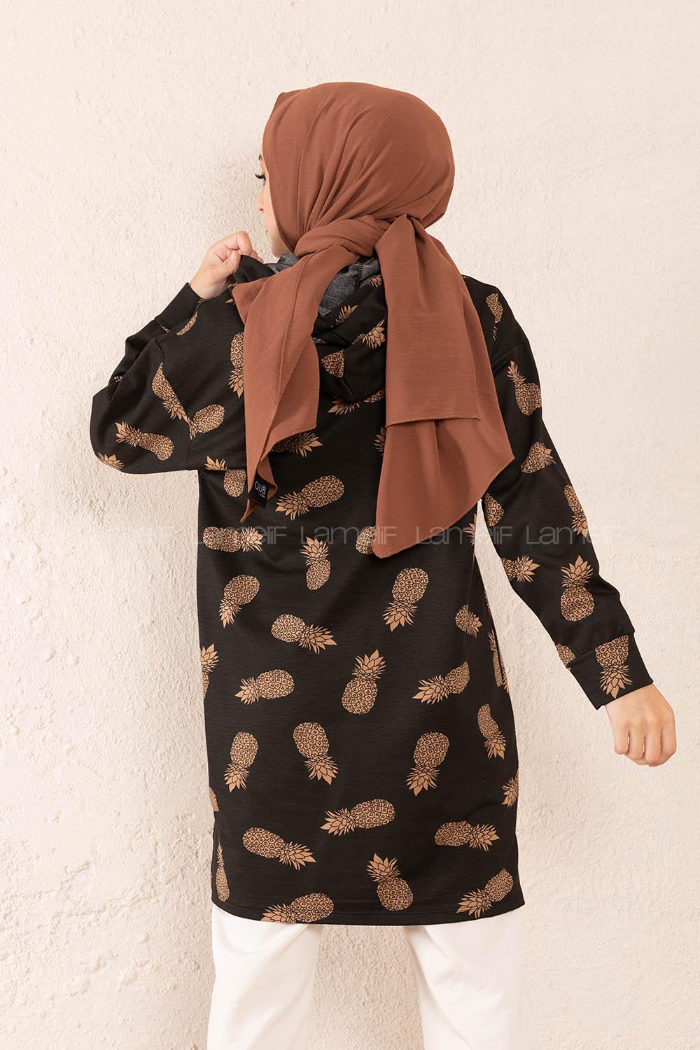 Modalamelif Ananas Baskılı Tunik Siyah