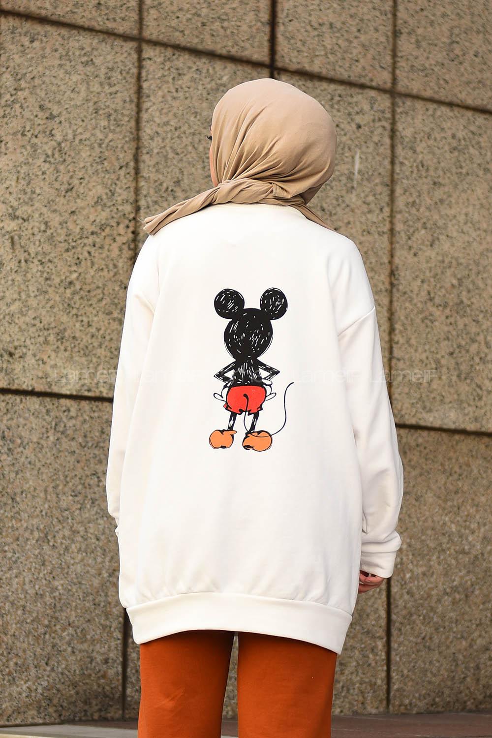 Modalamelif Bisiklet Yaka Ön Baskılı Sweatshirt Beyaz