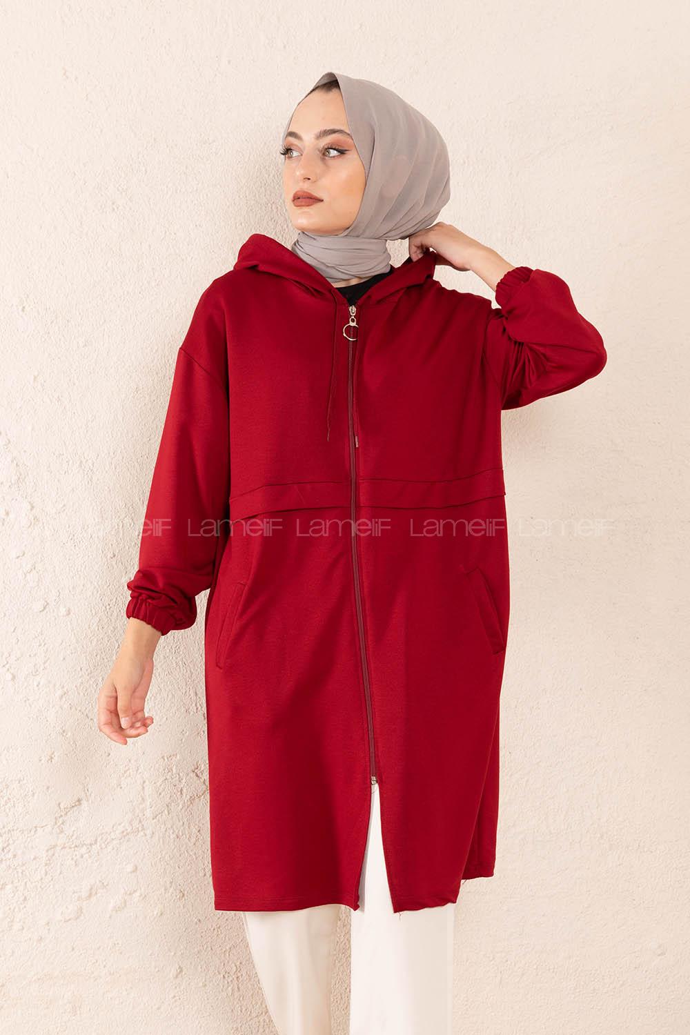 Modalamelif Gizli Cepli Fermuarlı Hırka Bordo