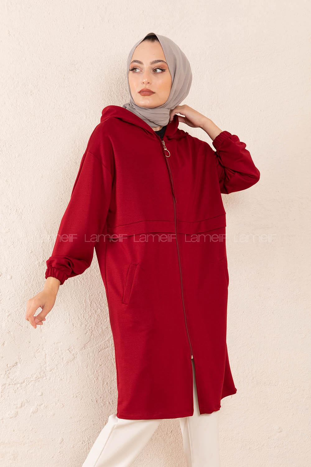 Modalamelif Gizli Cepli Fermuarlı Hırka Bordo