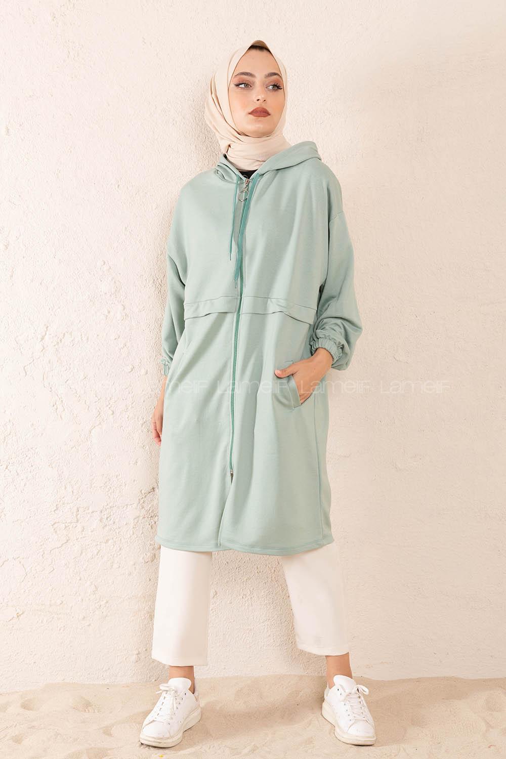 Modalamelif Gizli Cepli Fermuarlı Hırka Çağla Yeşili