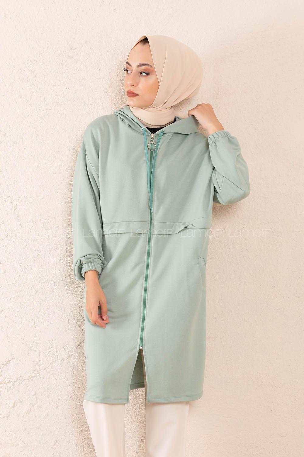 Modalamelif Gizli Cepli Fermuarlı Hırka Çağla Yeşili