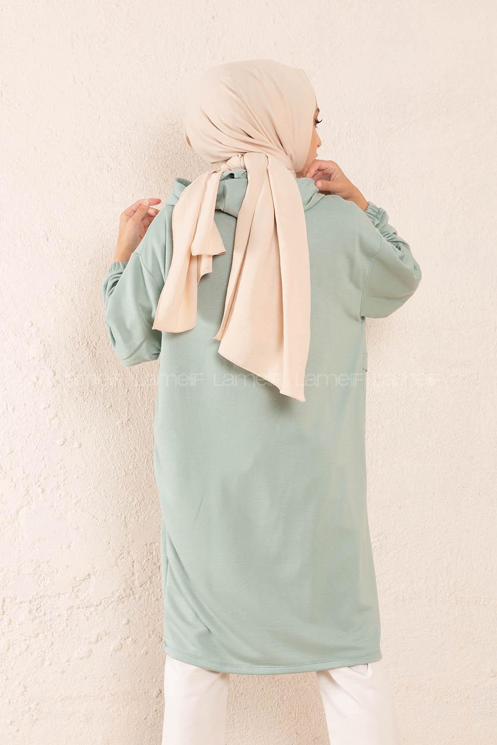 Modalamelif Gizli Cepli Fermuarlı Hırka Çağla Yeşili