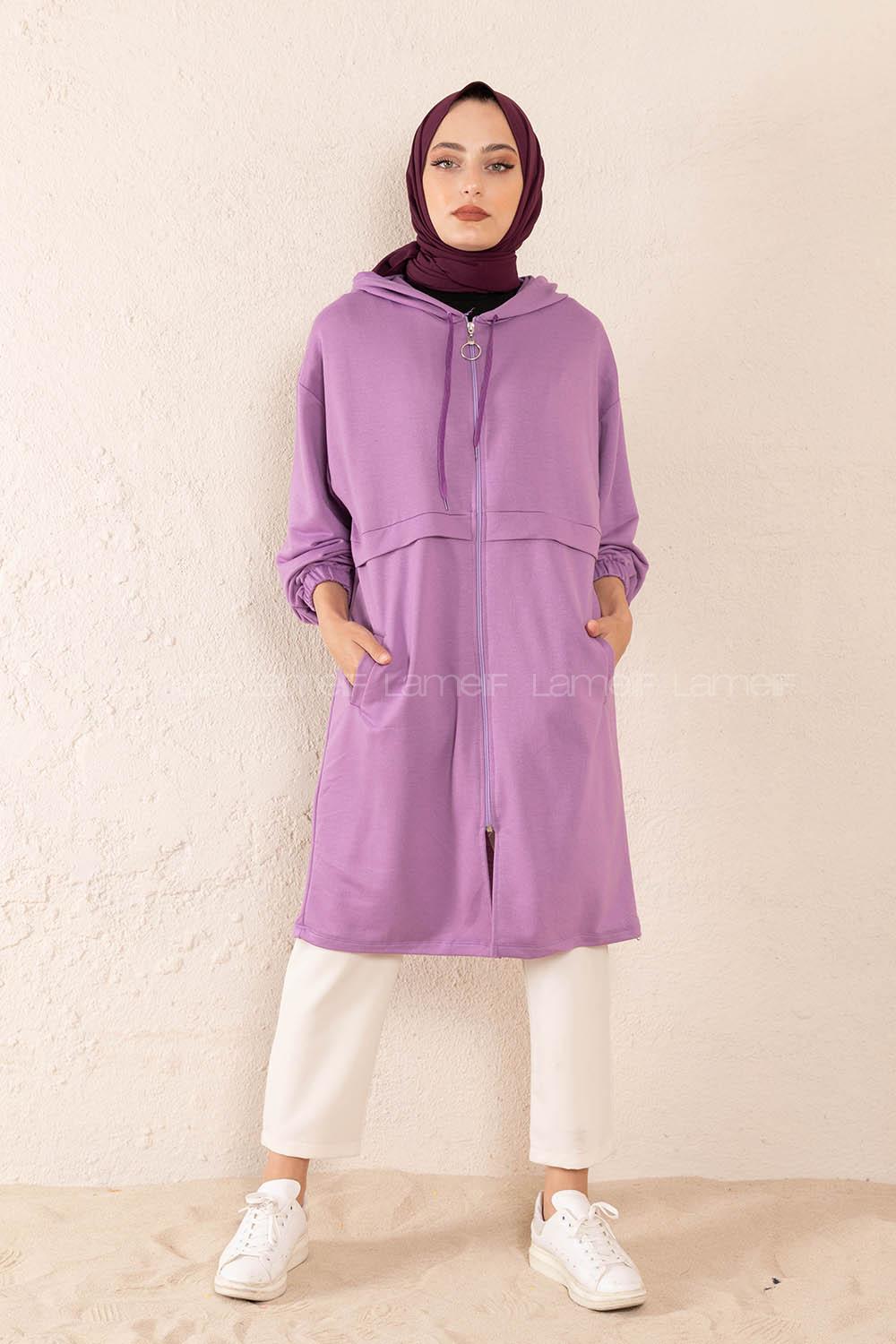 Modalamelif Gizli Cepli Fermuarlı Hırka Lila