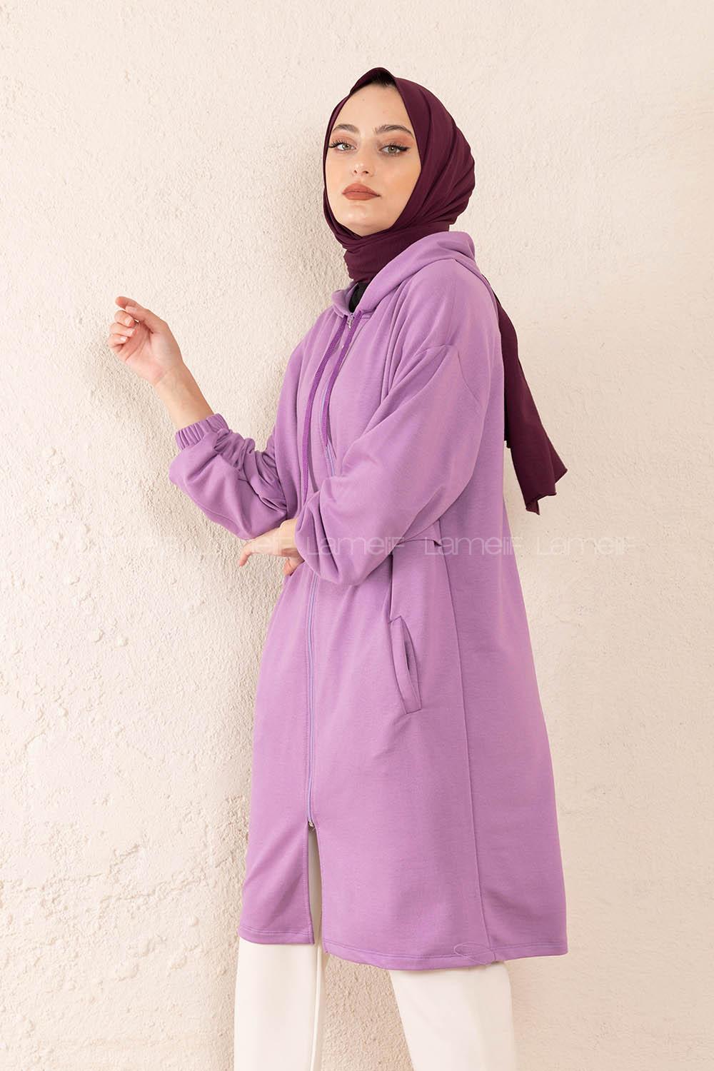 Modalamelif Gizli Cepli Fermuarlı Hırka Lila