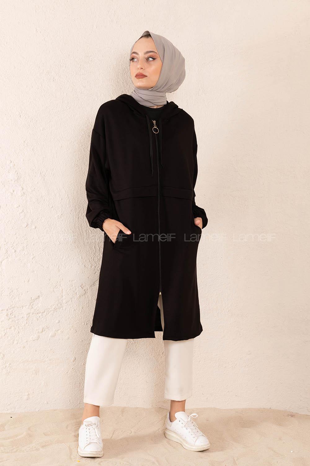 Modalamelif Gizli Cepli Fermuarlı Hırka Siyah