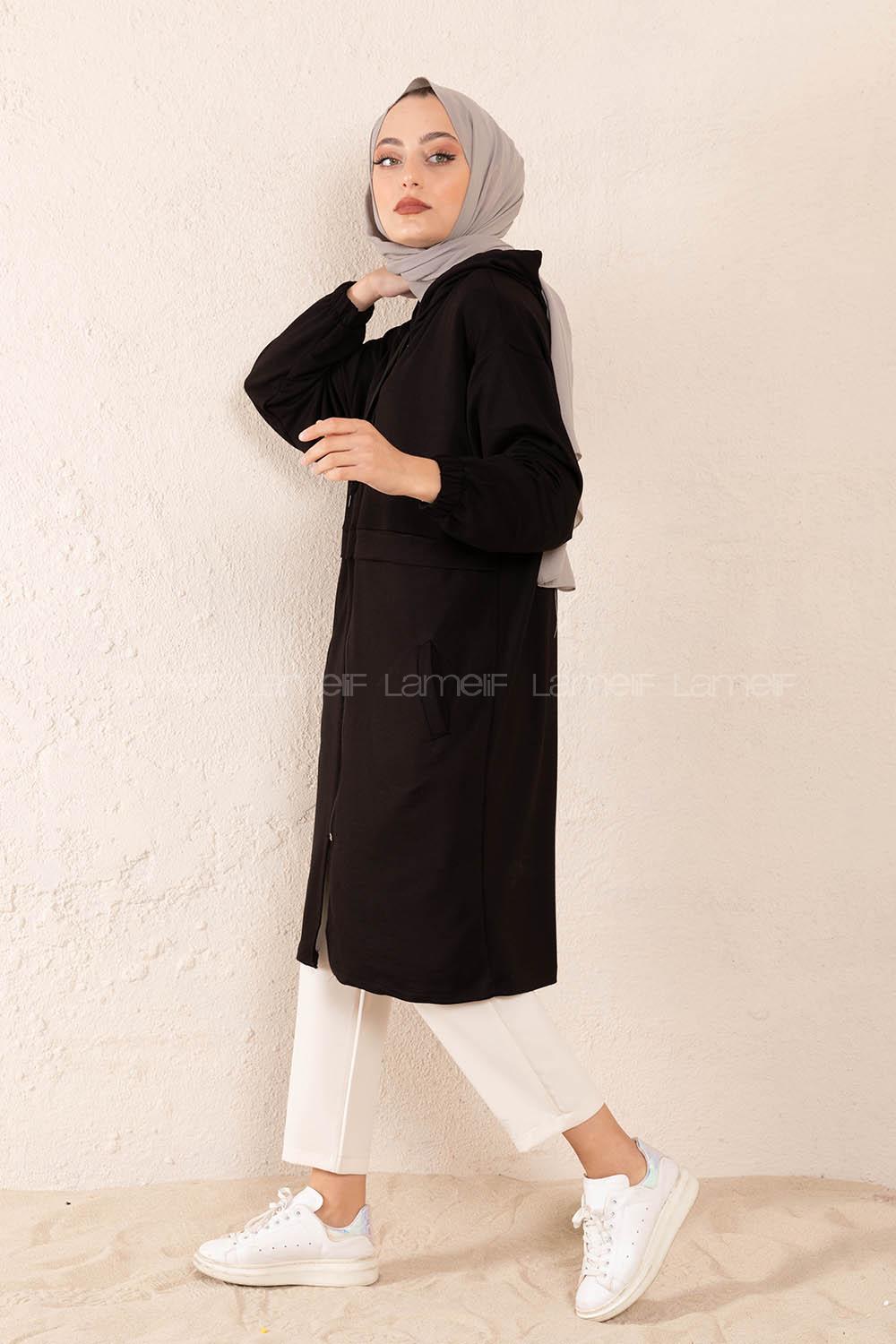 Modalamelif Gizli Cepli Fermuarlı Hırka Siyah