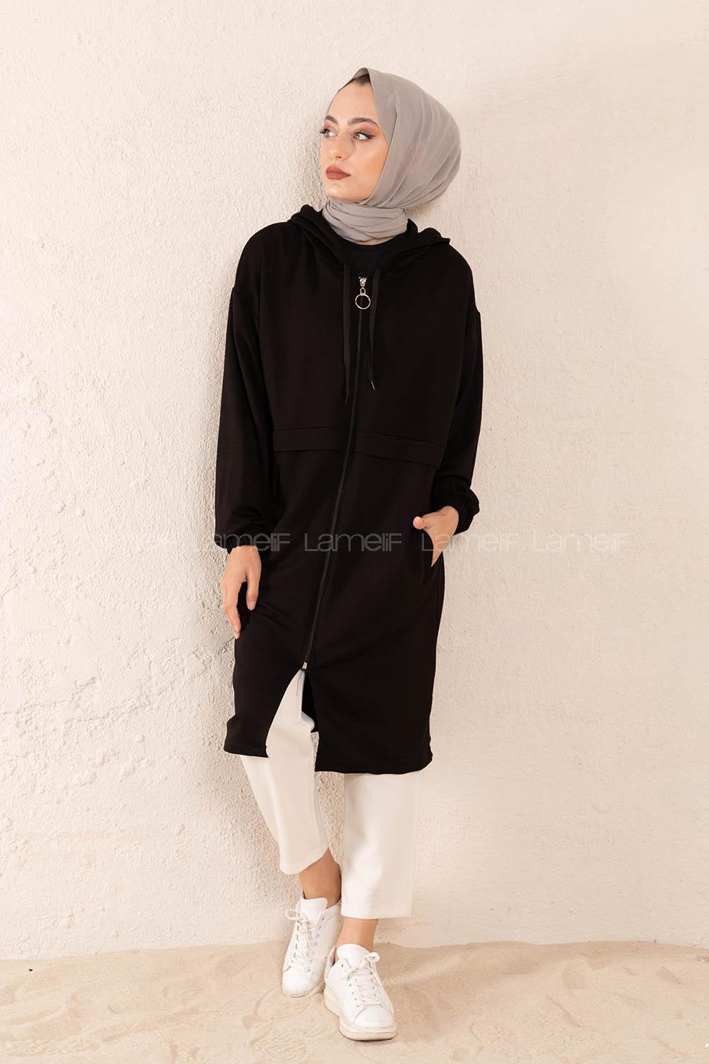 Modalamelif Gizli Cepli Fermuarlı Hırka Siyah